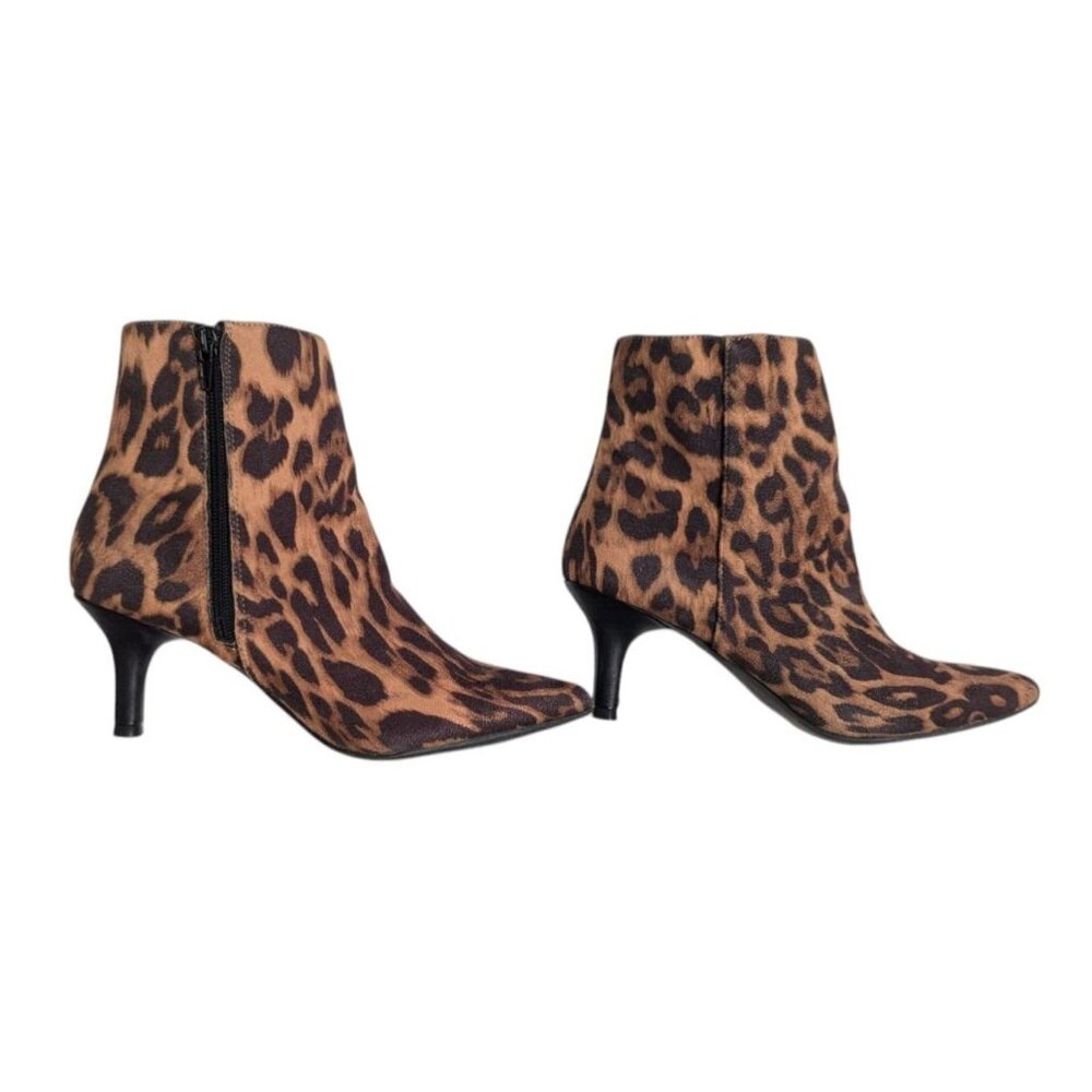 Rampage Womens Cheetah Ankle Booties 7M Teeny Pointed Toe Kitten Heel Mob Wife